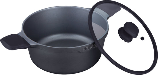 Prestige Essential Cast Aluminum Casserole With Glass Lid 20Cm | Non stick Induction Compatible Cooking Pot | Black - PR81160