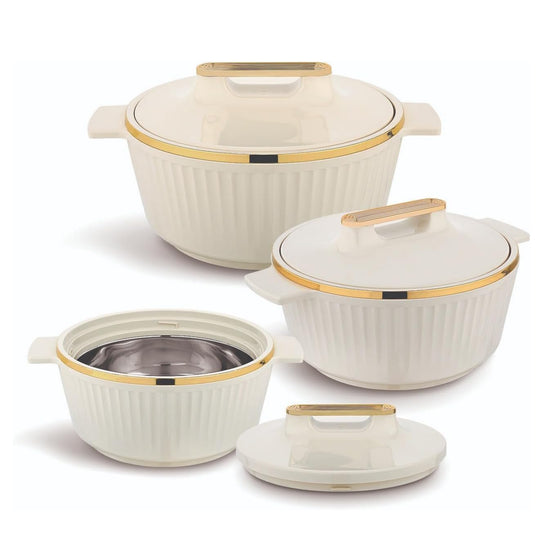 Asian Fancy Insulated Casserole Dlx Set3 (2500 + 3500 +5000 Ml) - Beige | AFSET2-2186B