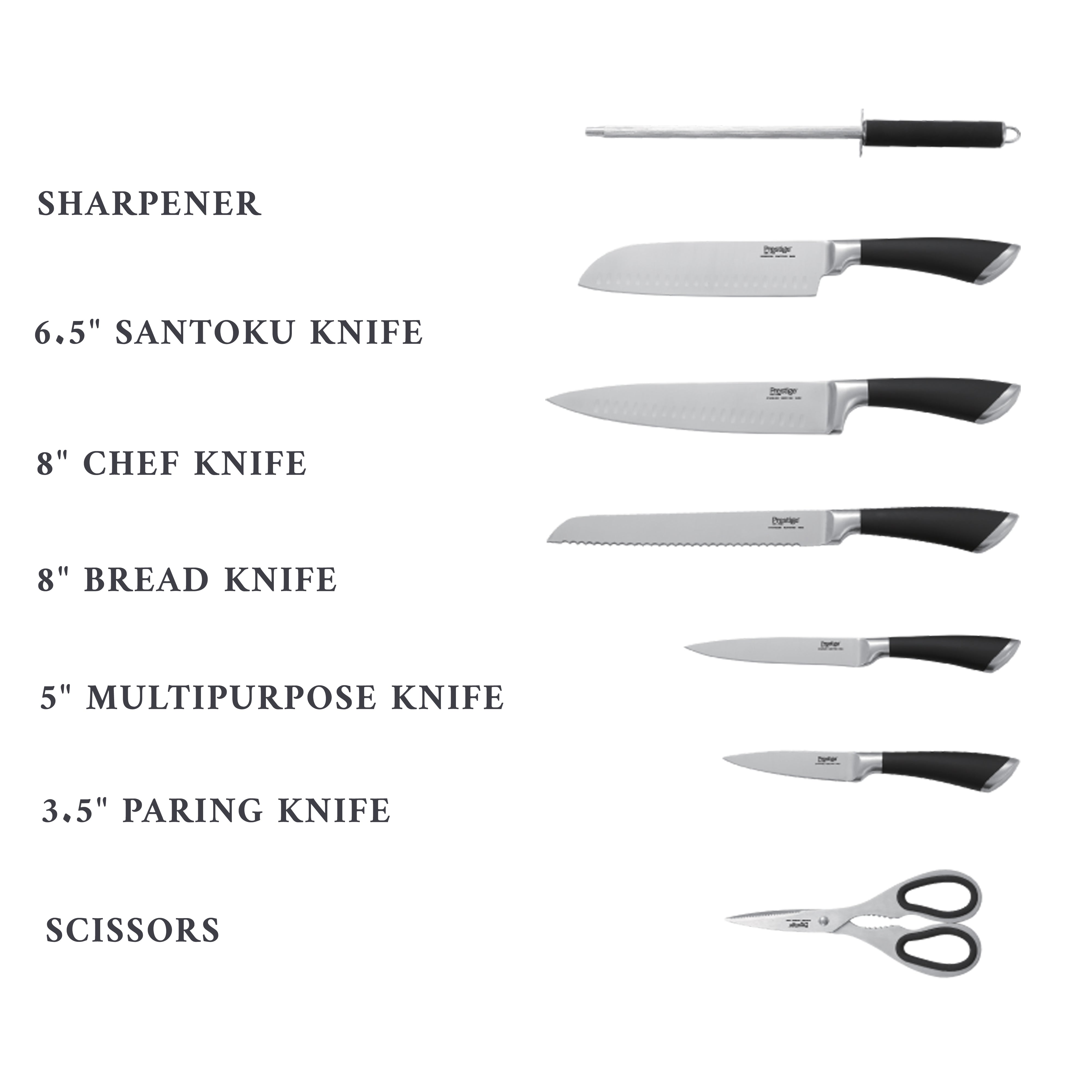 Prestige 8-Piece Stainless Steel Knife Block Set | Knife set with stand | PR50552