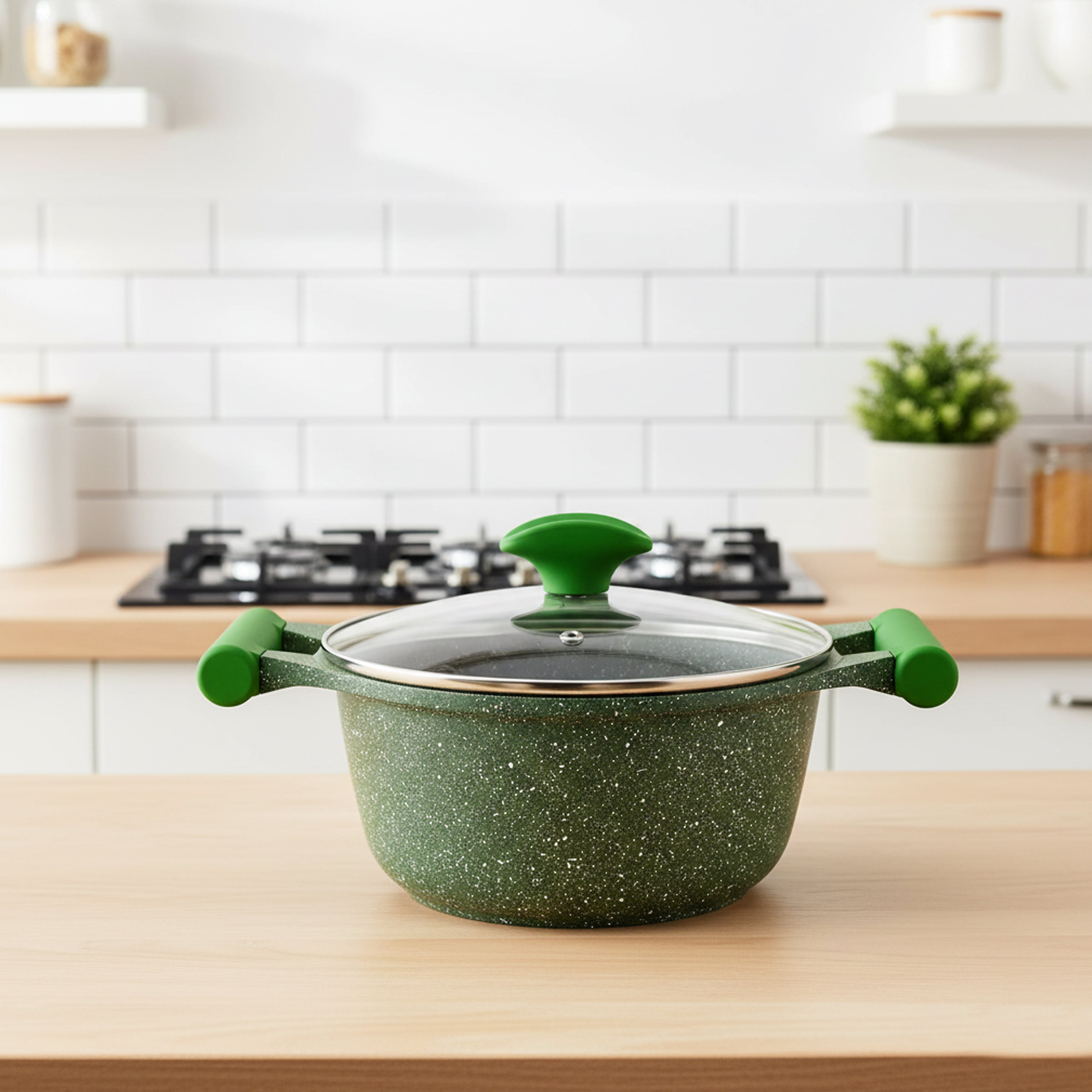 Prestige Essentials Granite 7 Piece Non-Stick Cast Aluminium Cookware Sets | Induction Compatible Pots and Pans Set | Grenn - PR80960