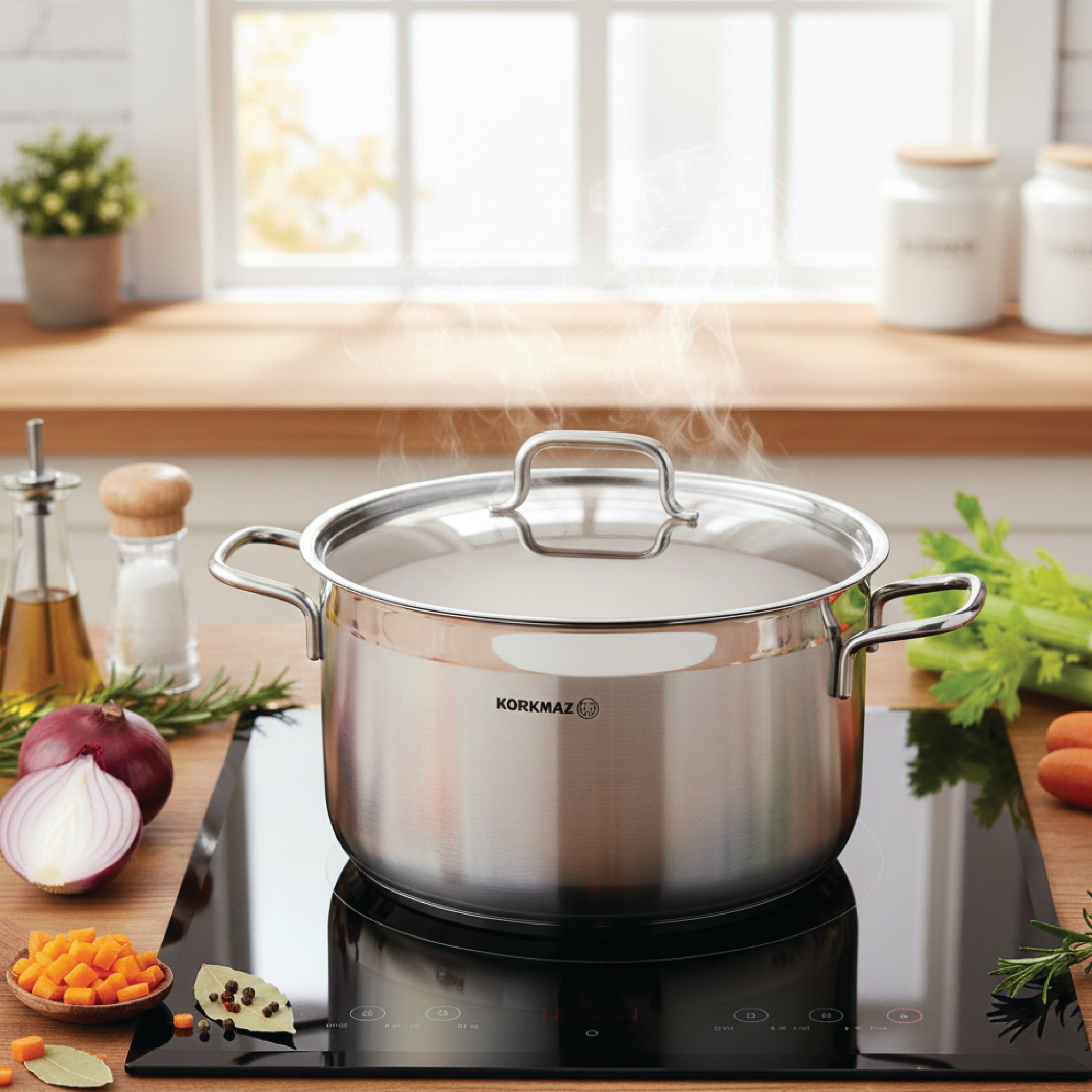 Korkmaz Alfa Plus 11 Pieces Stainless Steel Cookware Set | Induction Compatible Tri-Ply Bottom Pots and Pans Set | Silver - KA1610