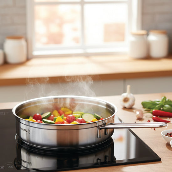 Korkmaz Alfa XL 11 Pieces Stainless Steel Cookware Set | Induction Compatible Tri-Ply Bottom Pots and Pans Set | Silver -KA1641