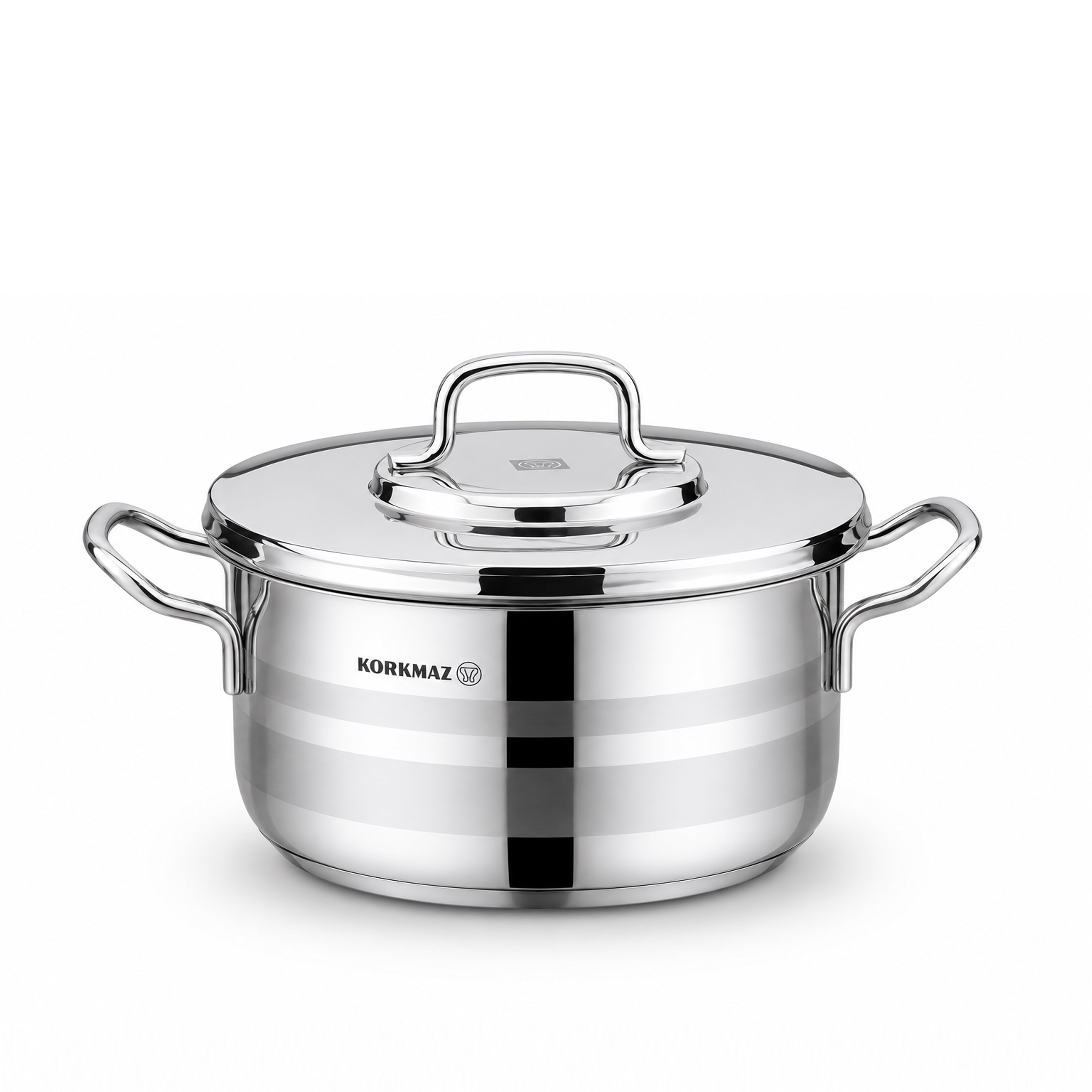 Korkmaz Astron 8 Pcs Cookware Set | Stainless Steel Pots and Pans Set | Inductions Compatible Tri-Ply Bottom Cooking Set | Silver - KA2055