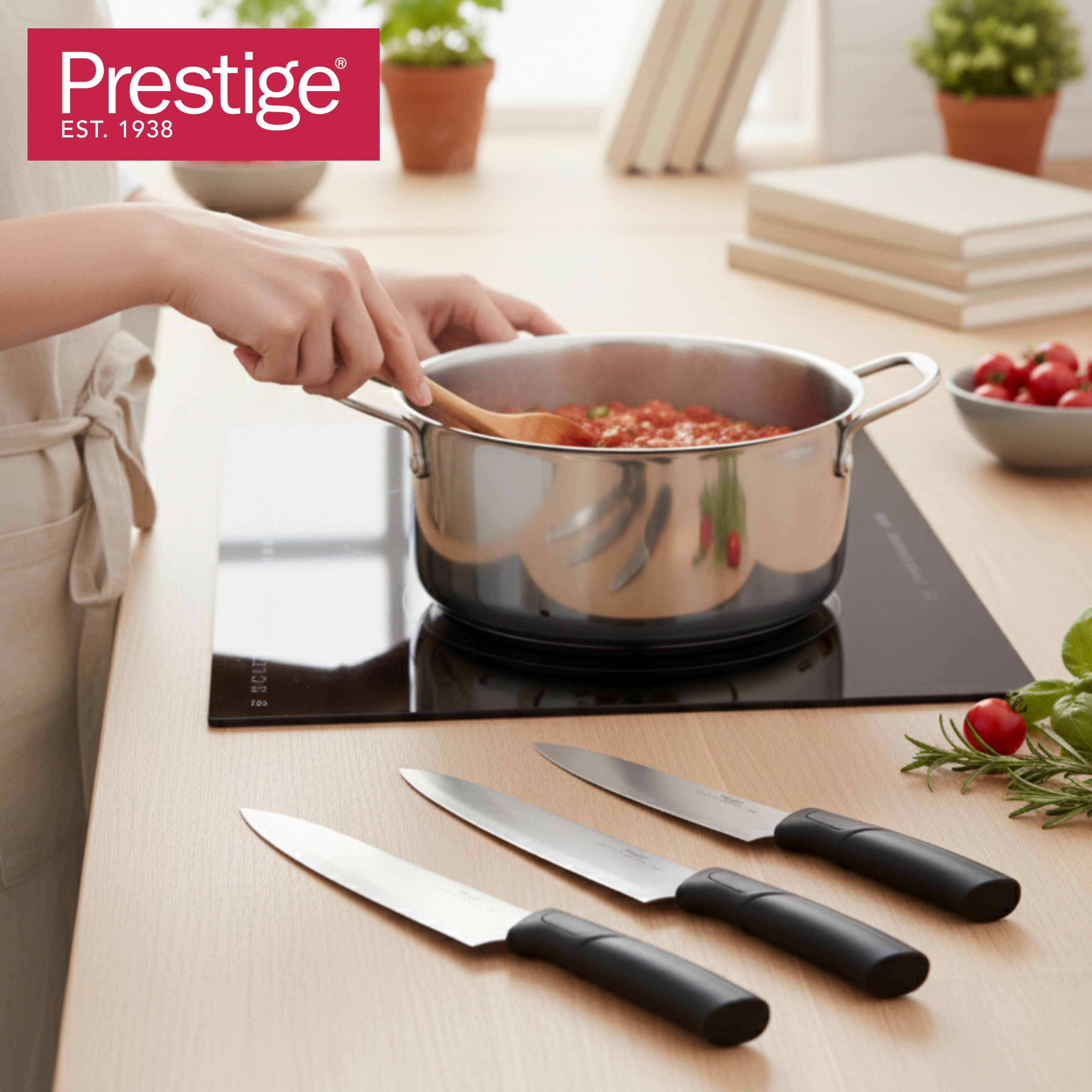 Prestige 3Pc Knife Set | Stainless Steel Blades Essential Kitchen Knives for Precision Cutting and Chopping Silver | PR48876