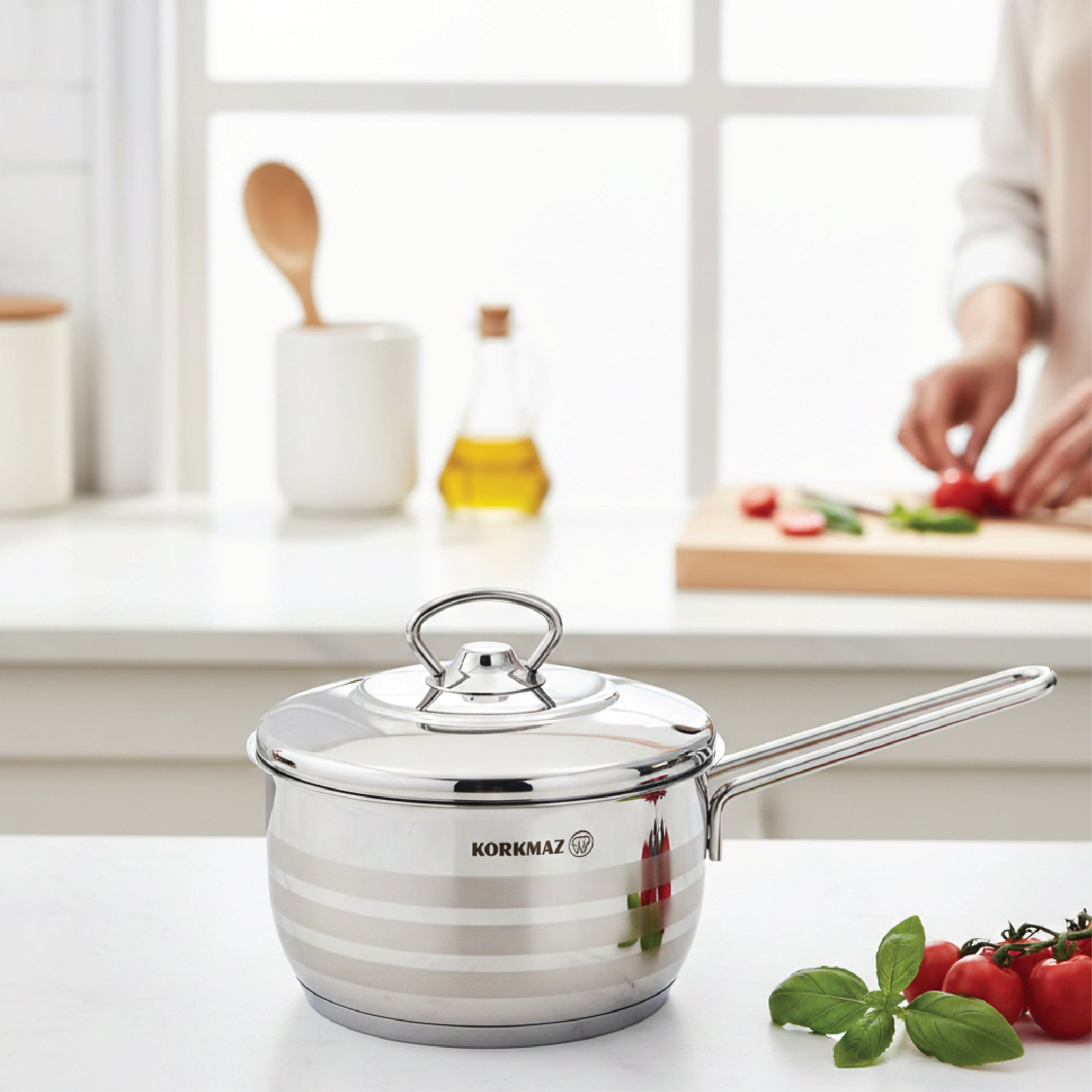 Korkmaz Alfa Grande 14 Pieces Stainless Steel Cookware Set | Stainless Steel Induction Compatible Tri-Ply Bottom Pots and Pans Set | Silver - KA1089