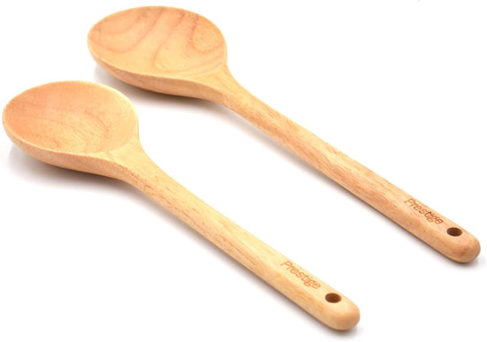 Prestige Solid Spoon Set | Quality Kitchen Utensils for Cooking & Serving | 2-Piece Wooden Spoon Kit | PR48875