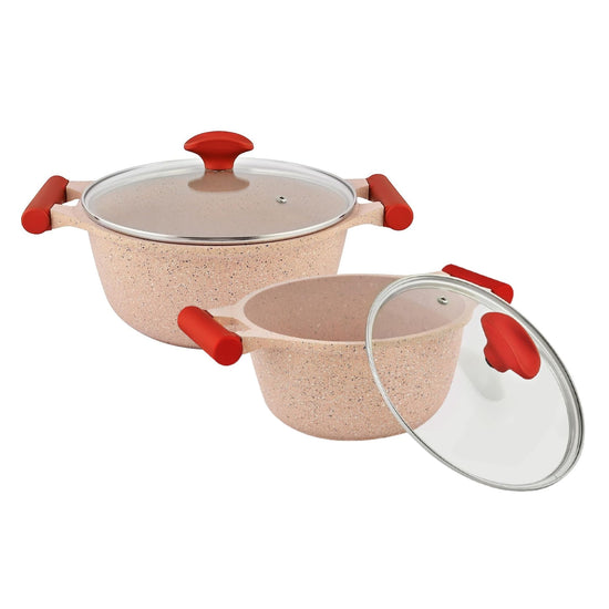 Prestige Essentials Nonstick Pots and Pans Set | Induction Cookware Set 11 Pieces | Non Stick Set Combo | Granite Cooking Set | Fry Pan Non Stick Combo Set | Pink - PR80987