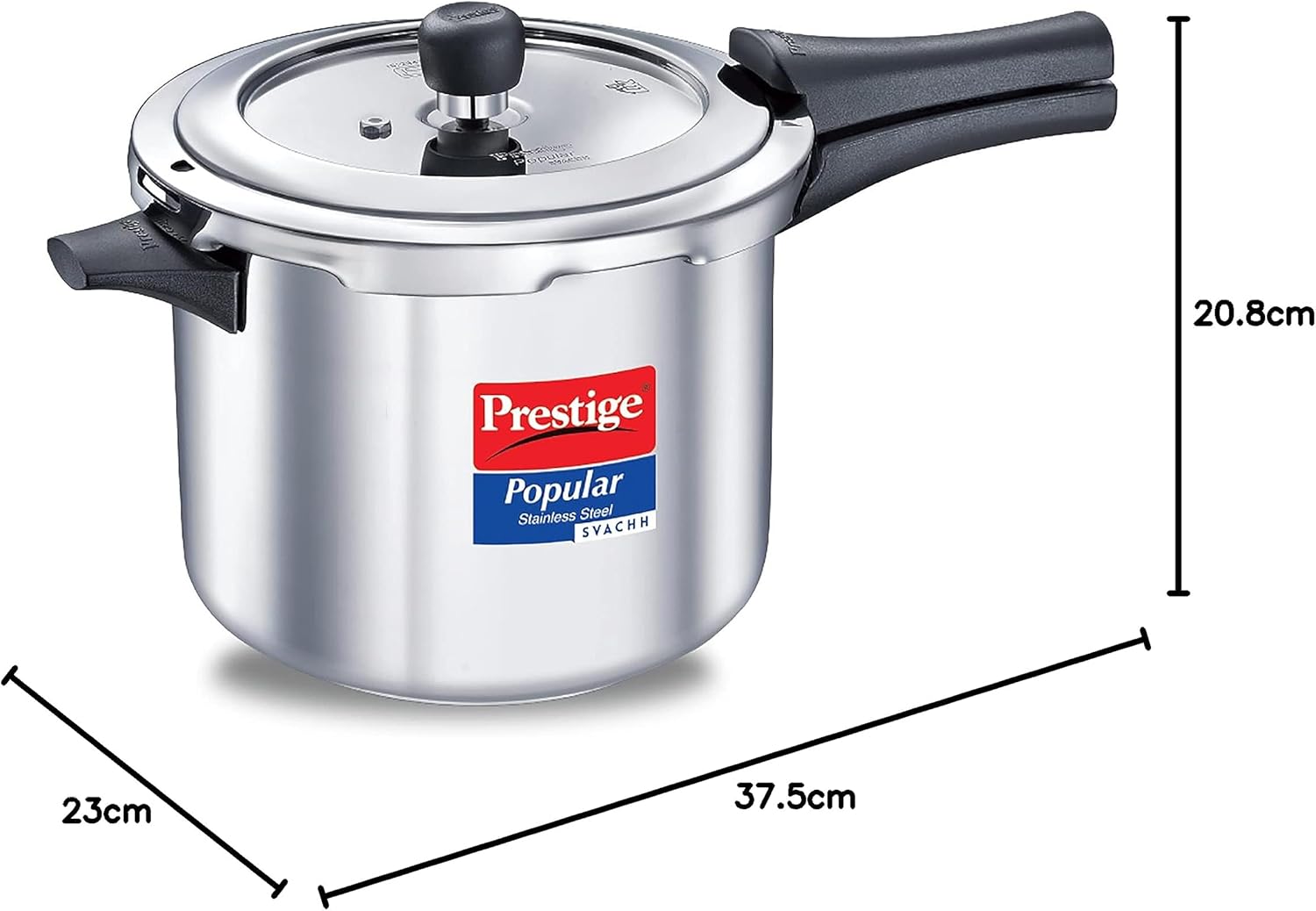 Prestige 5 Litre Stainless Steel Popular Svachh Outerlid Pressure Cooker | Deep lid for spillage control | Gas & Induction Compatible | Controlled Gasket Release System