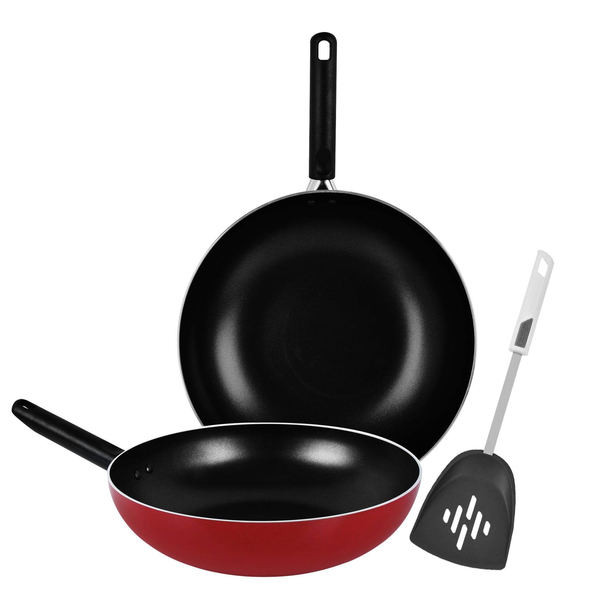 Prestige Wok 2Pcs Set with Turner | Non-Stick 26cm and 3cm Twin Set of Wok & Turner | PR21014 - Red
