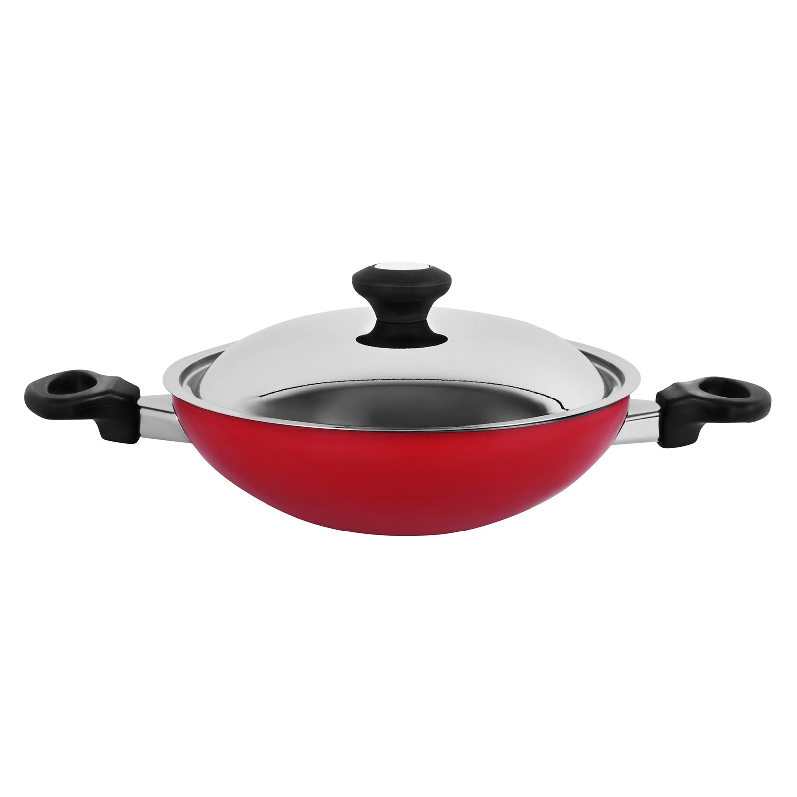 Prestige Classique Non-Stick Kadai Belly Bottom With Lid 24 Cm | 3X Ultra Tough Aluminium Kadai | Red - PR15853