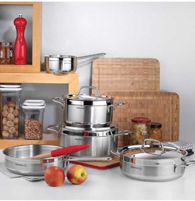 Korkmaz Alfa Casserole with Lid 24x8cm / 3.5L | Stainless Steel Induction Compatible Tri-Ply Bottom Pot | Silver - KA1022