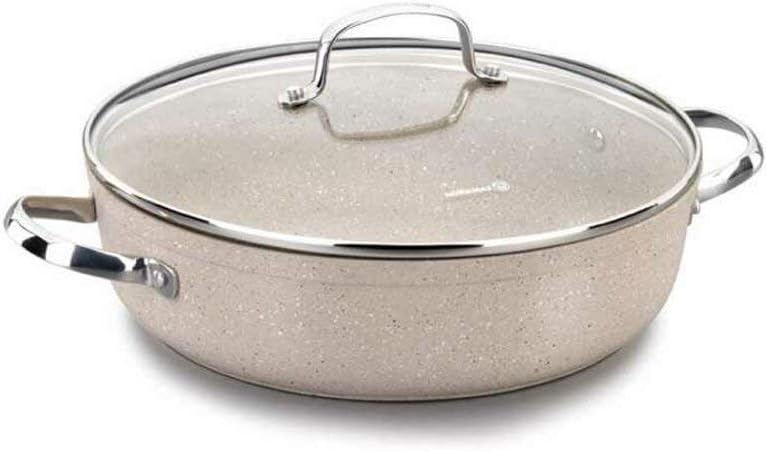 Korkmaz Granita Forged Aluminium Low Casserole 26X7cm 3.5L | Non-Stick Granite Coating Stock Pot | Induction Base Cooking Pot with Glass Lid - KA1263