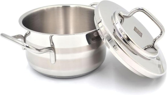 Korkmaz Alfaron 7 Pcs Stainless Steel Cookware Set | Industion Compatible Tri-Ply Bottom Pots and Pans Set | Silver - KA1954