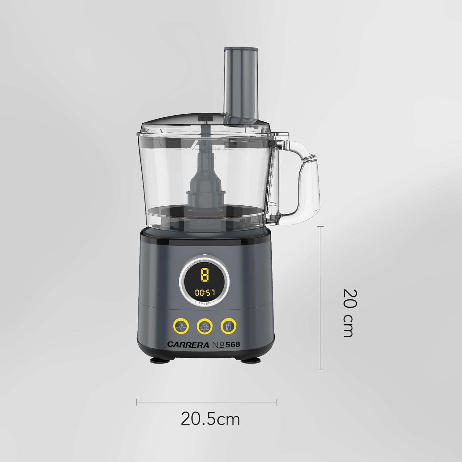 CARRERA Digital Food Processor № 568 – 1000W High-Performance Food Processor with Digital Knob, LED Display & Multi-Function Accessories