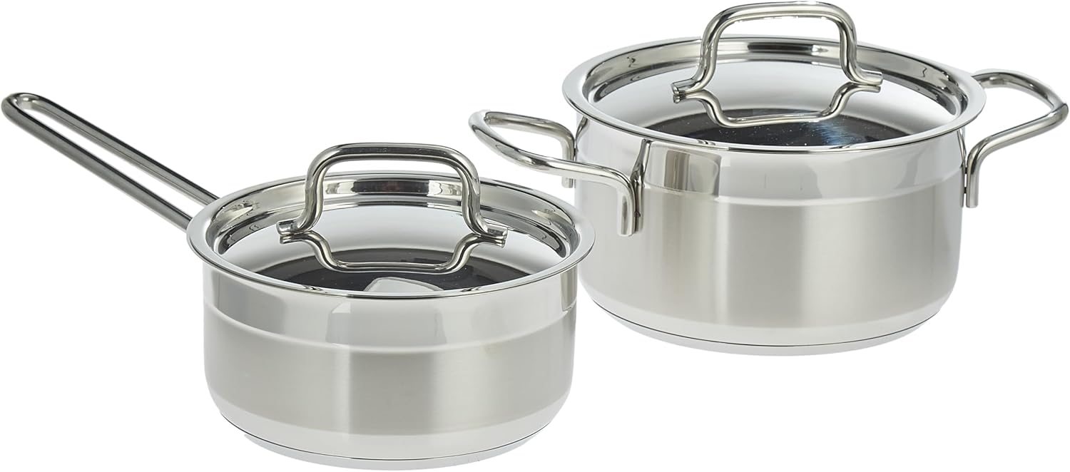 Korkmaz Alfa Grande 14 Pieces Stainless Steel Cookware Set | Stainless Steel Induction Compatible Tri-Ply Bottom Pots and Pans Set | Silver - KA1089