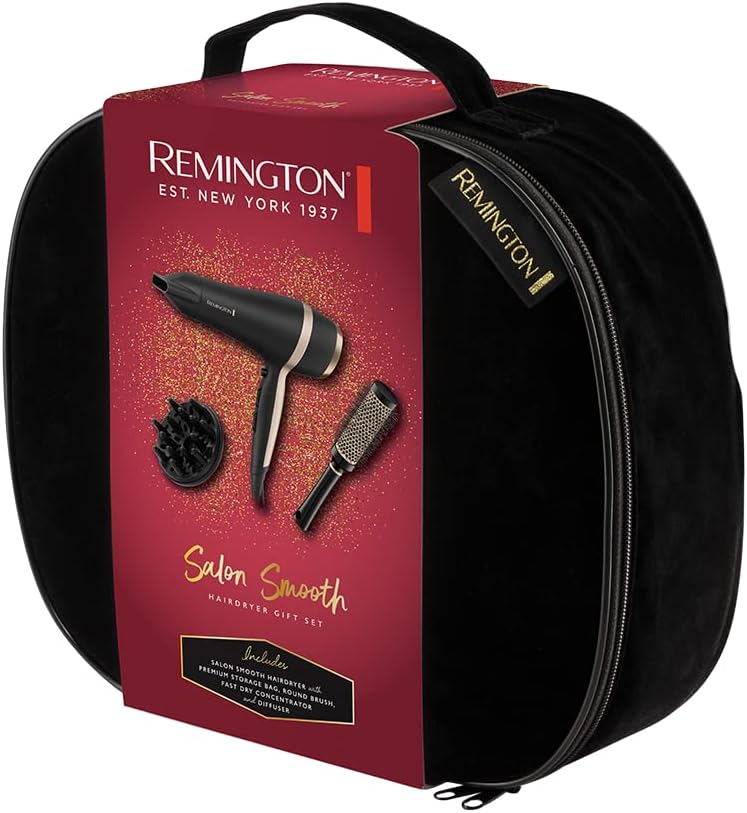 Remington Salon Smooth Hair Dryer Gift Set | 2200W Dryer with Ionic Conditioning & Styling Accessories | Perfect Gift for Smooth, Shiny Hair – D6940GP