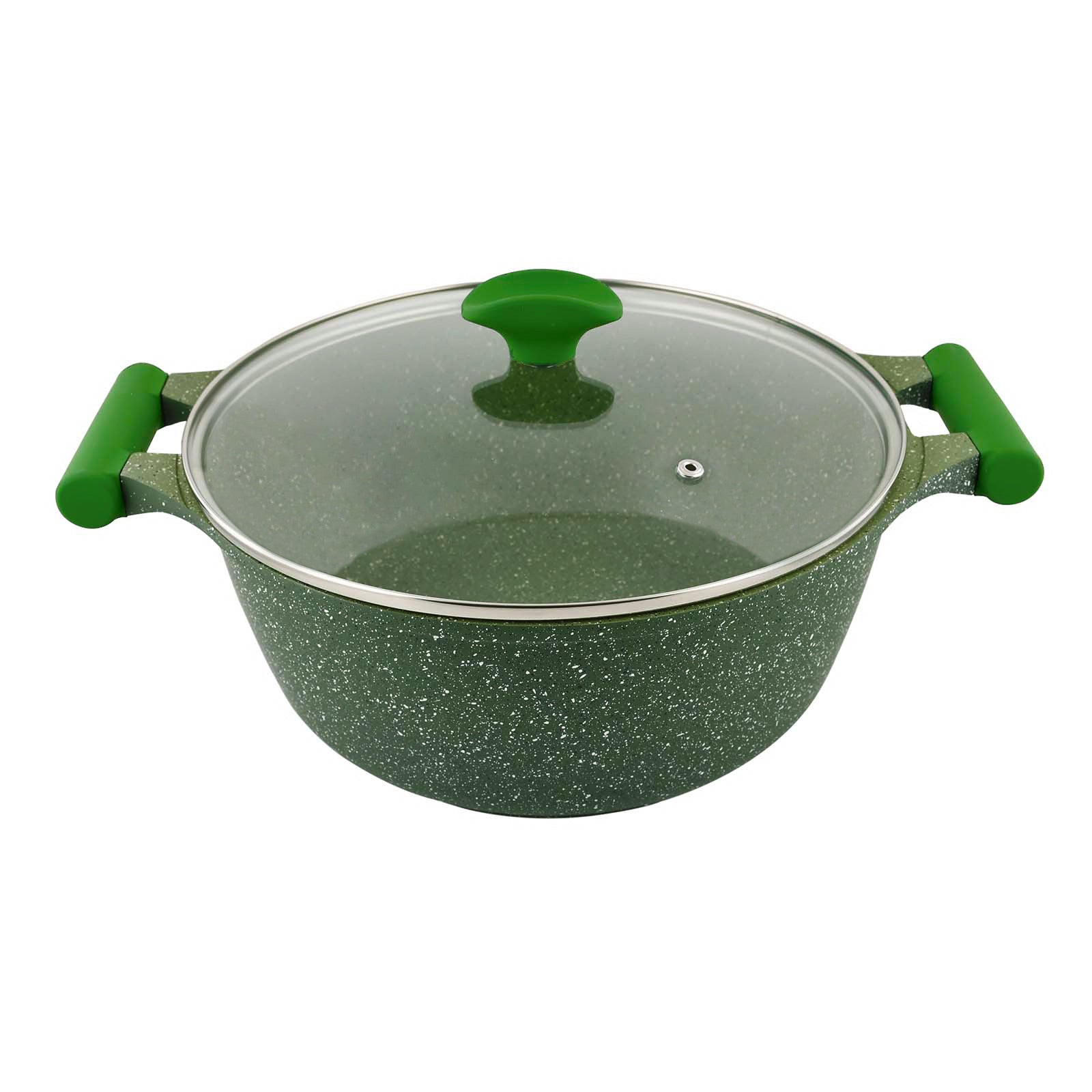 Prestige Essentials Non-Stick Casserole with Glass Lid 24Cm | Granite Induction Compatible Aluminium Cooking Pot | Green - PR81109