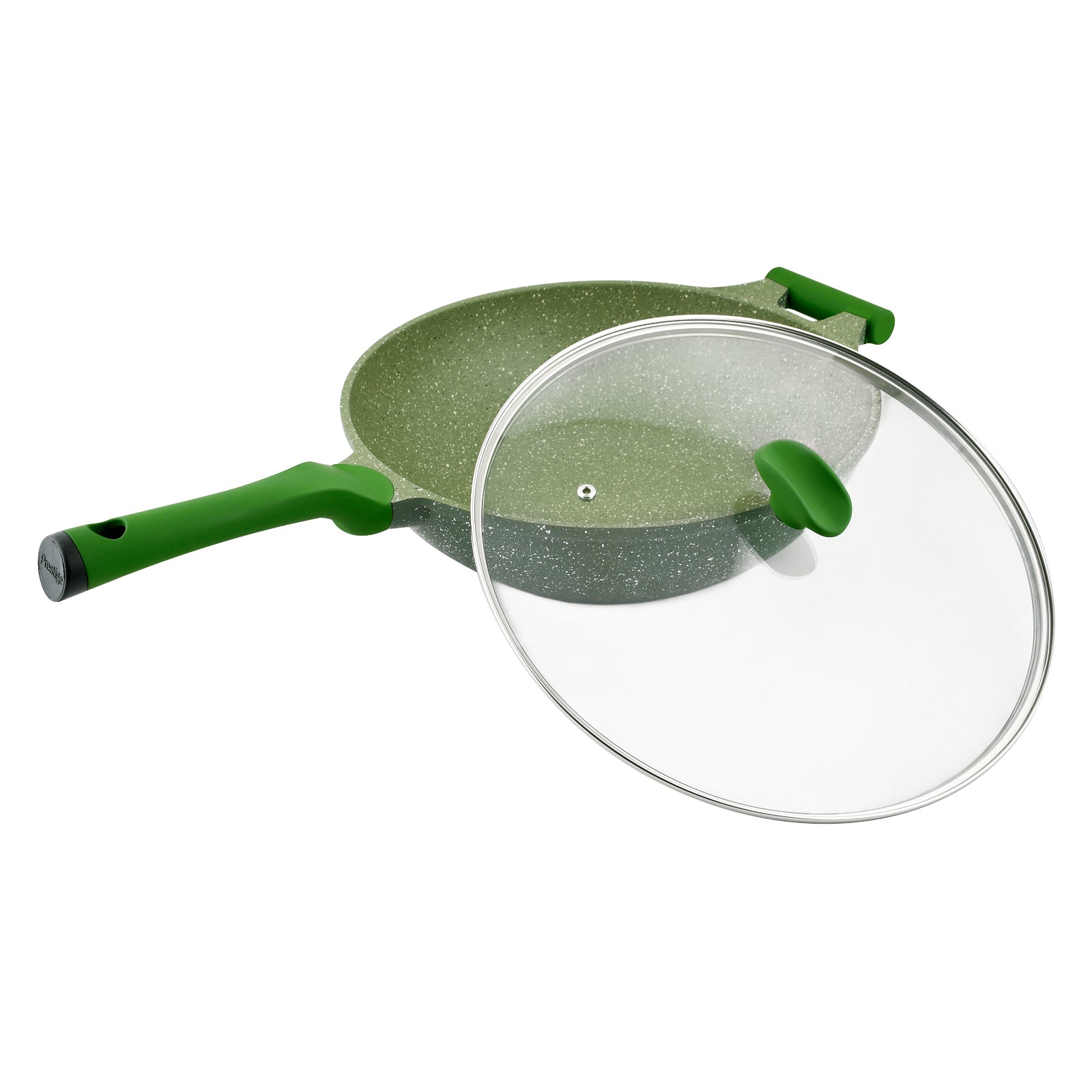 Prestige Essentials Wok Pan 32 Cm | Induction Compatible Non Stick Pan | Granite Coted Cooking Pot | Green - PR81118