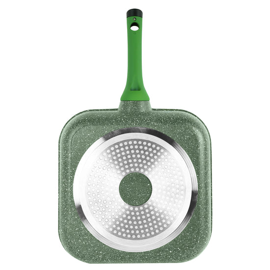 Prestige Essentials Square Grill Pan 28Cm | Non-Stick Granite Coated Grill Skillet | Induction Compatible Cookware | Green - PR81128