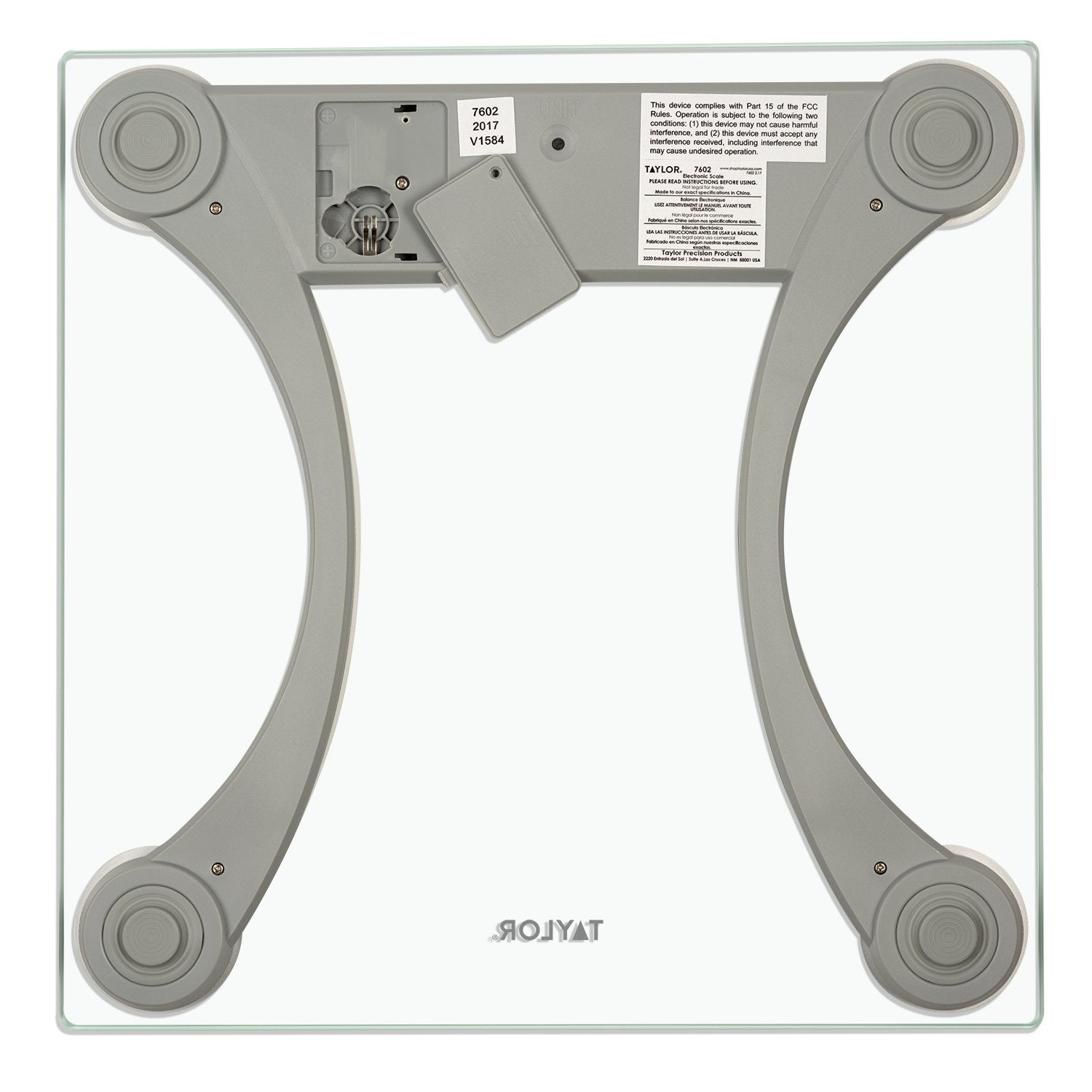 Taylor Clear Glass Digital Bathroom Scale | 400 lb Capacity with Metallic Accents | 11.8" x 11.8" Platform & Easy-to-Read LCD Display – Silver (Model: ELYSM-7602FT-02)