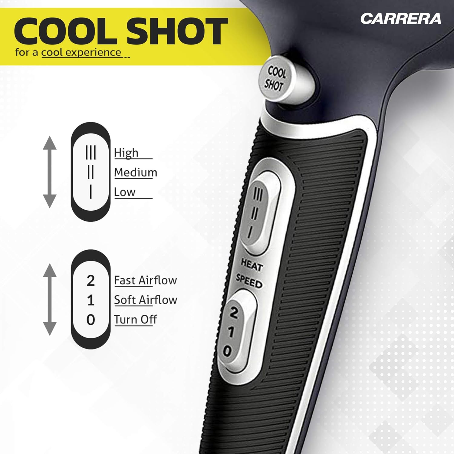 CARRERA AC Hair Dryer № 631, 2400 Watts Profesional, Ultra slim styling nozzle, Diffuser, Hot and Cold Air, 2 Speed 3 Temperature Settings with Cool Shot For both Men and Women