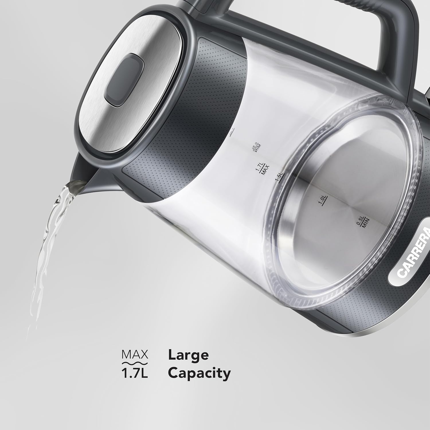 CARRERA Glass Kettle CRR649– 2200W Electric Kettle with 1.7L Heat-Resistant Glass Jug, STRIX Controller & Boil-Dry Protection