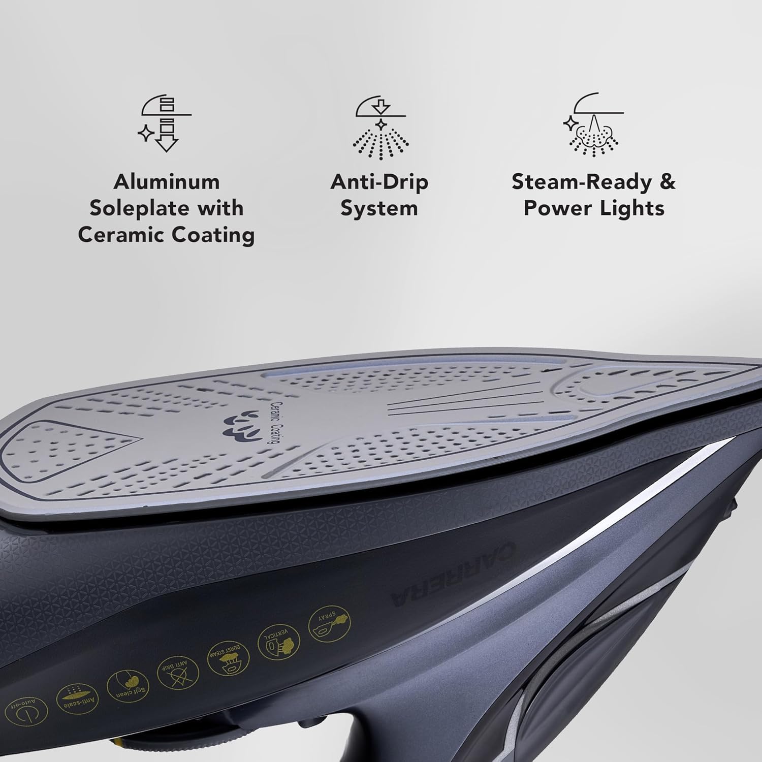 CARRERA CRR210 Steam Iron – 2800W Steam Iron with Ceramic-Coated Soleplate, Adjustable Temperature, Anti-Drip System, Auto Shut-Off, 320ml Tank, Centralized Burst & Super Steam Function