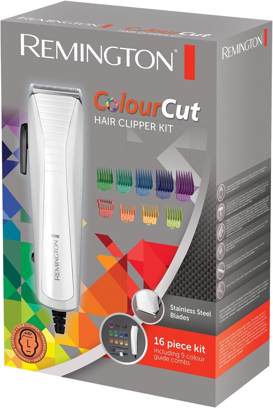 Remington Color Cut Hair Clipper | Corded Haircut Kit with 9 Color Combs for Easy Length Selection – HC5035