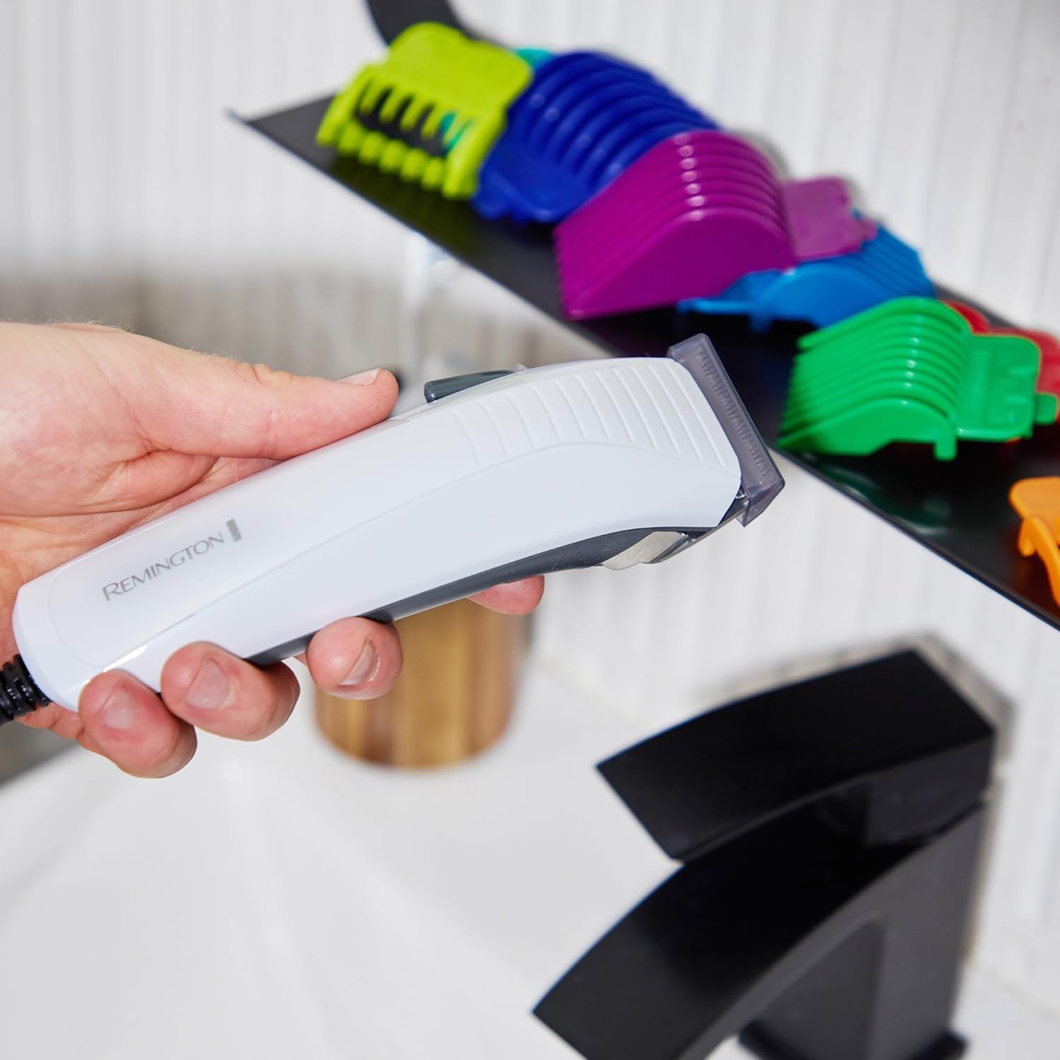 Remington Color Cut Hair Clipper | Corded Haircut Kit with 9 Color Combs for Easy Length Selection – HC5035