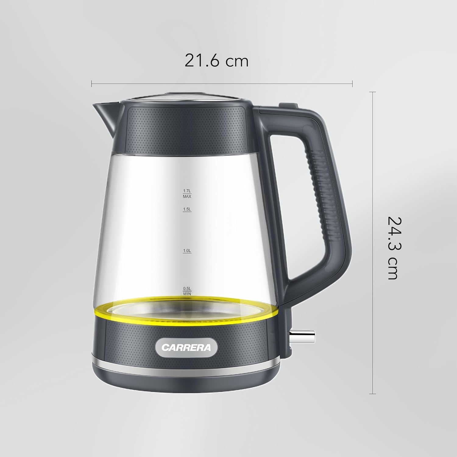 CARRERA Glass Kettle CRR649– 2200W Electric Kettle with 1.7L Heat-Resistant Glass Jug, STRIX Controller & Boil-Dry Protection