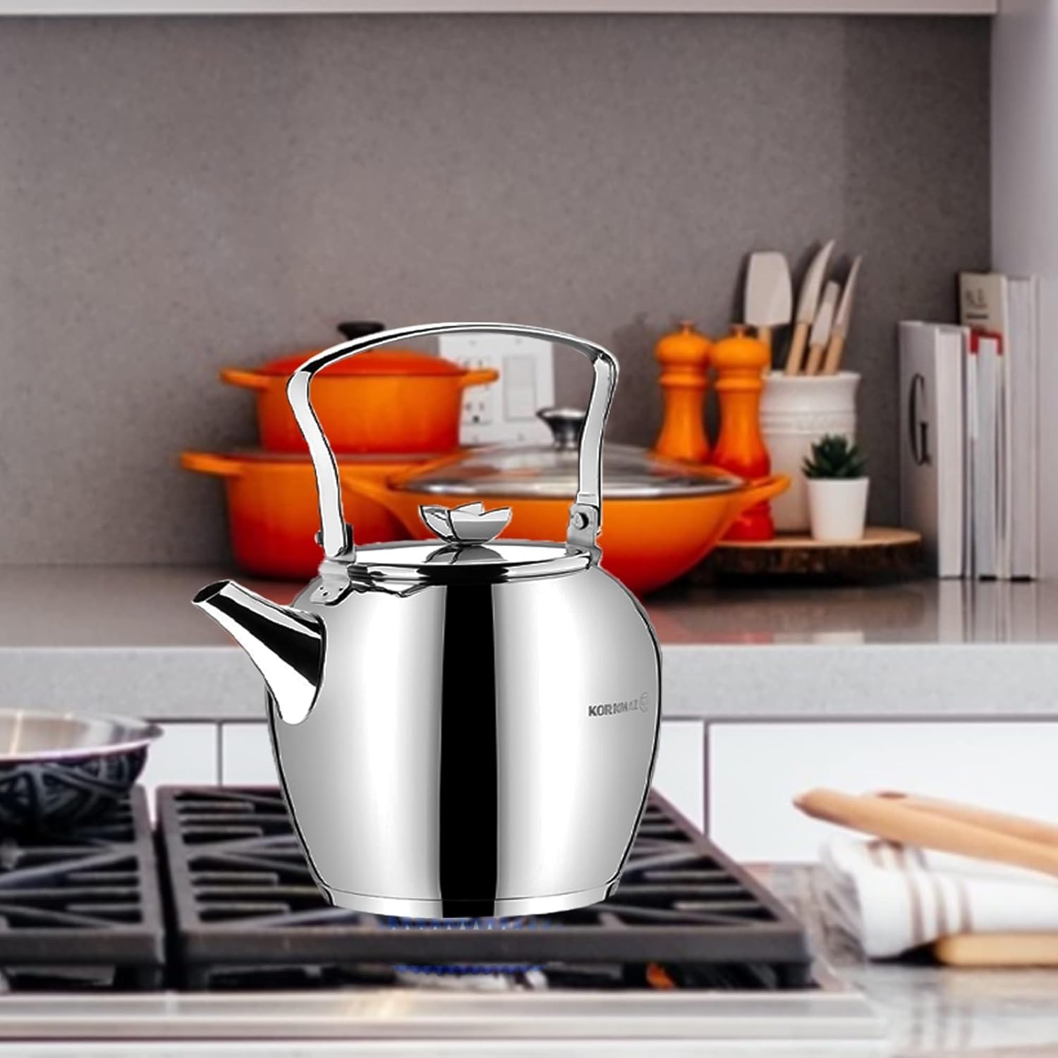 Korkmaz Butterfly Tea Pot 2.3L | Stainless Steel Tea Pot | Silver - KA026