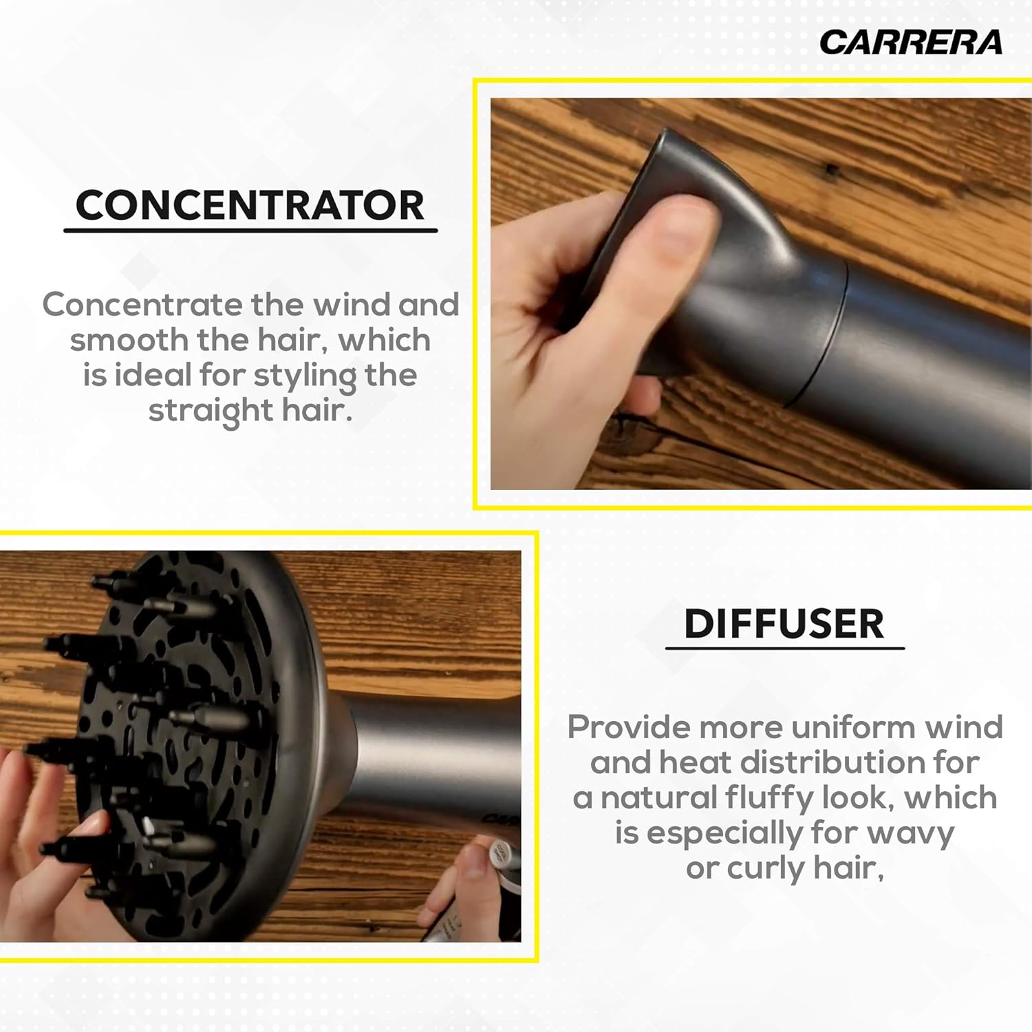 CARRERA AC Hair Dryer № 631, 2400 Watts Profesional, Ultra slim styling nozzle, Diffuser, Hot and Cold Air, 2 Speed 3 Temperature Settings with Cool Shot For both Men and Women