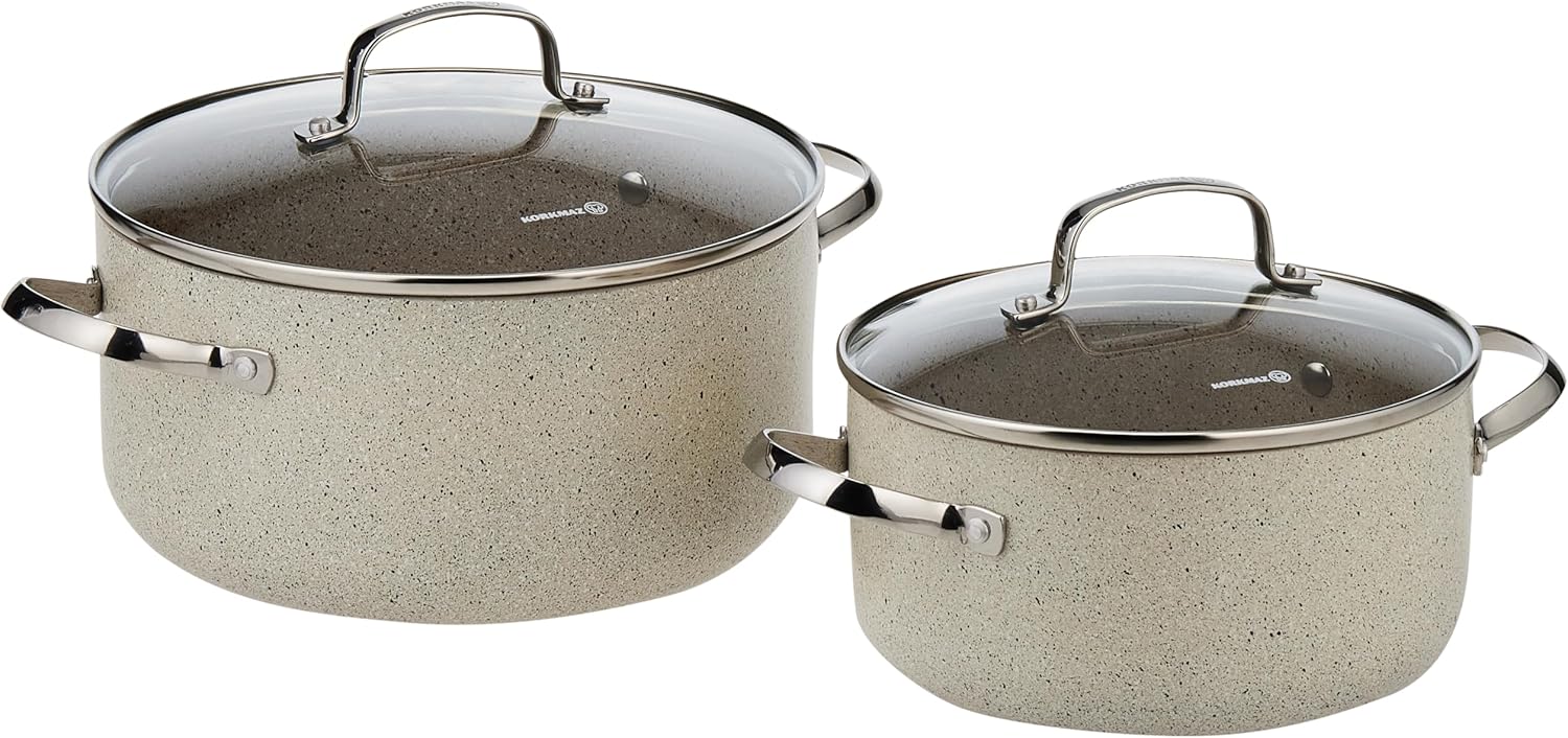 Korkmaz Granita 2xl 15 Pcs Cookware Set | Granite Coated Cast Aluminium Cooking Sets | Induction Compatible Cookware Pots and Pans Set | Black - KA2682