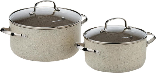 Korkmaz Granita 2xl 15 Pcs Cookware Set | Granite Coated Cast Aluminium Cooking Sets | Induction Compatible Cookware Pots and Pans Set | Black - KA2682