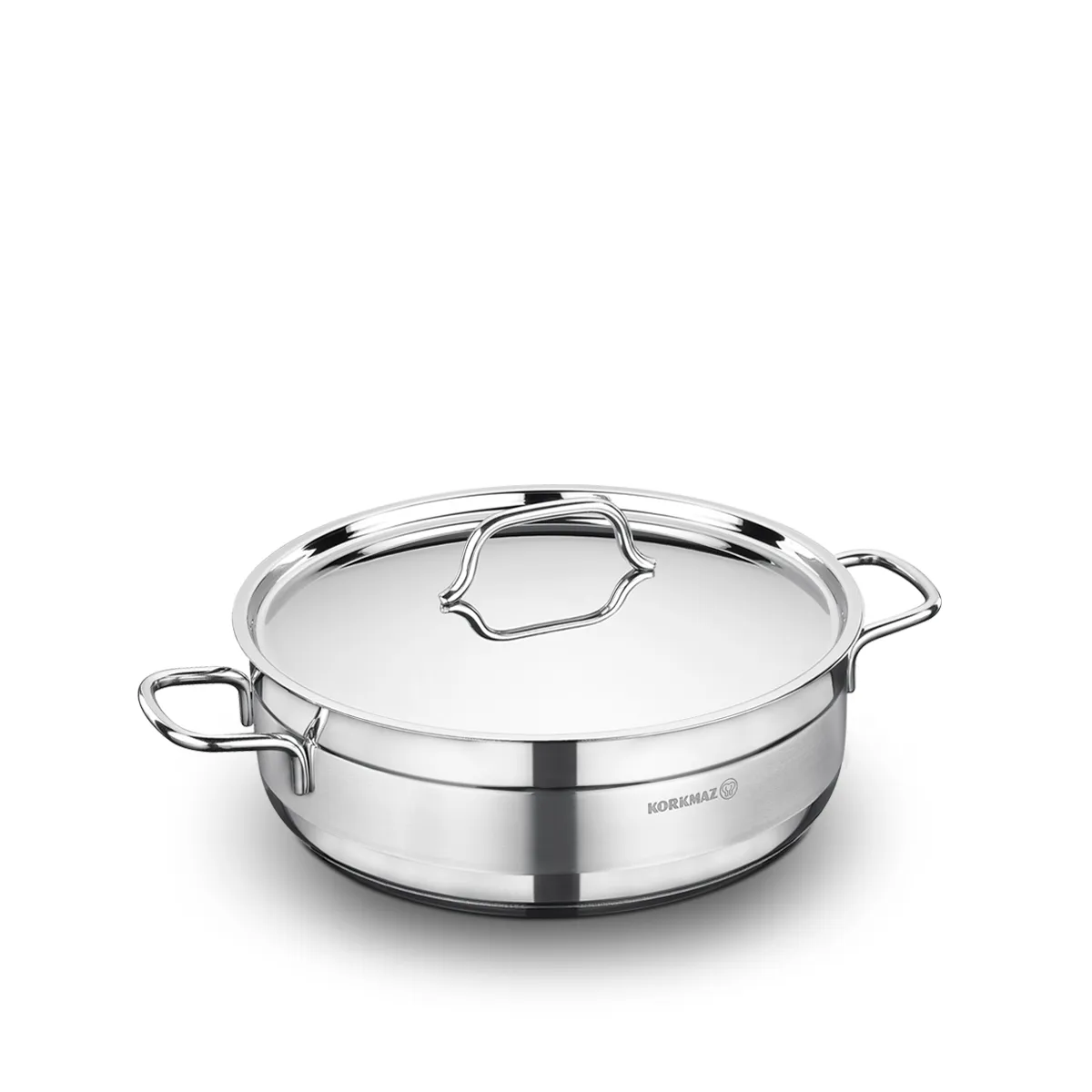 Korkmaz Alfa Casserole with Lid 24x8cm / 3.5L | Stainless Steel Induction Compatible Tri-Ply Bottom Pot | Silver - KA1022