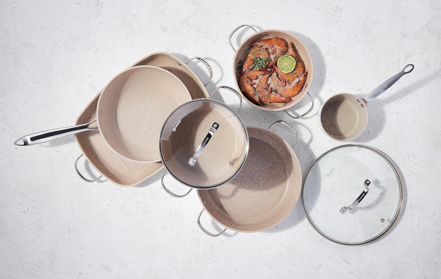 Korkmaz Granita Forged Aluminium Casserole 20x10.5cm / 3.0L | Granite Coating Induction Base Cooking Pot | Aluminum Soup Pot With Glass Lid - KA1260