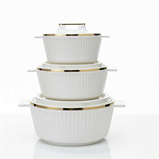 Asian Fancy Insulated Casserole Dlx Set3 (2500 + 3500 +5000 Ml) - White | AFSET2-2186W