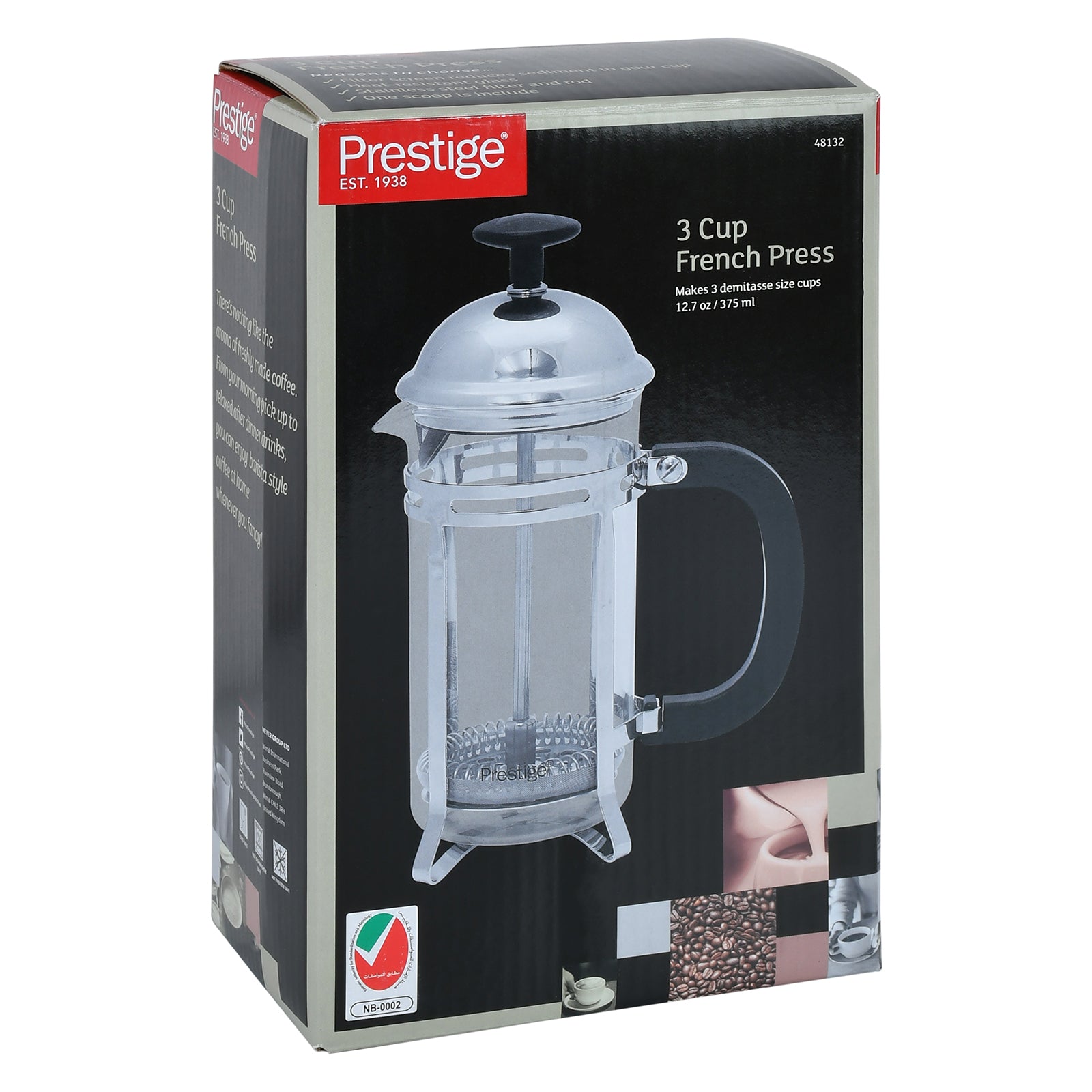Prestige French Press Coffee Maker 8 Cups 1000ml | Compact Glass French Press with Stainless Steel Filter | PR48179