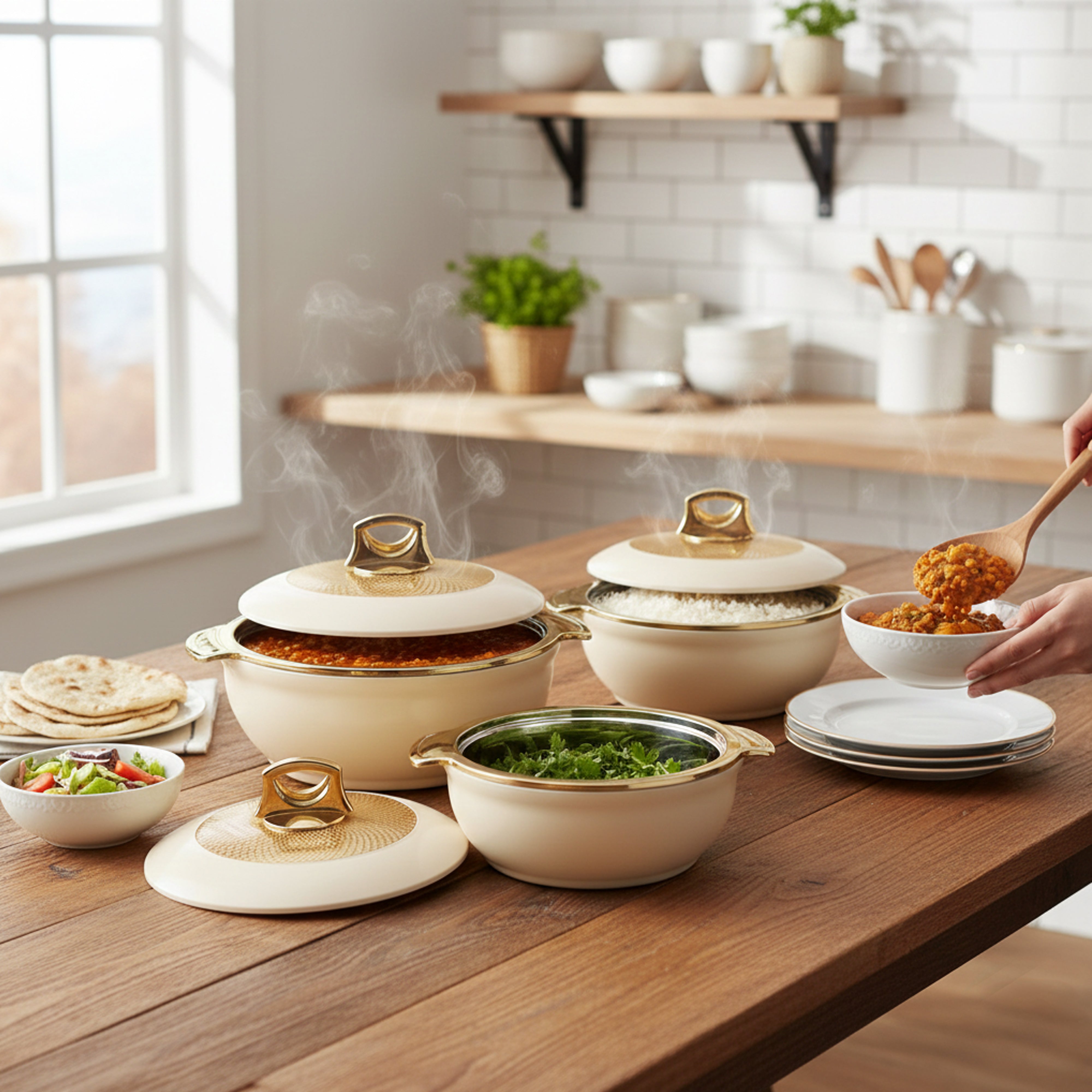 Asian Globus Casserole Dlx Set 3(Super)(1600+2500+3500) | Super PU Insulation Hot Pot with Stainless Steel Inner Casing | Serving Dishes with Lids | Hot Food Storage Container & Warmers