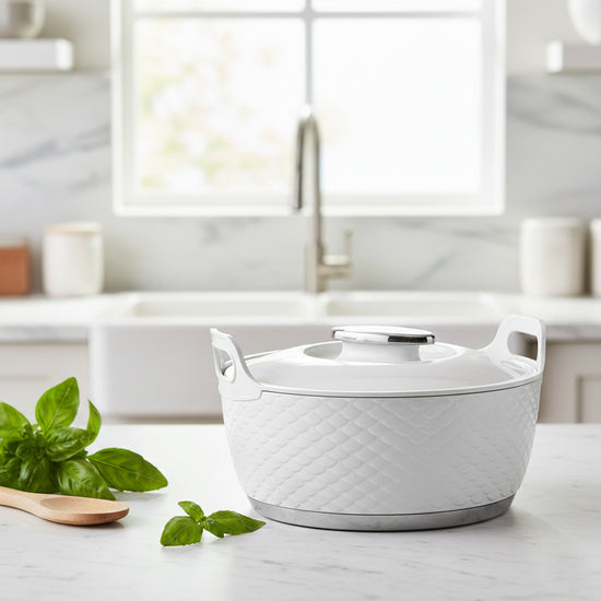 Asian Majestic Gold Casserole Dlx 1000 Ml- White | Super PU Insulation Hot Pot with Stainless Steel Inner Casing | Dishwasher Safe | Serving Dishes with Lids | Hot Food Storage Container & Warmers