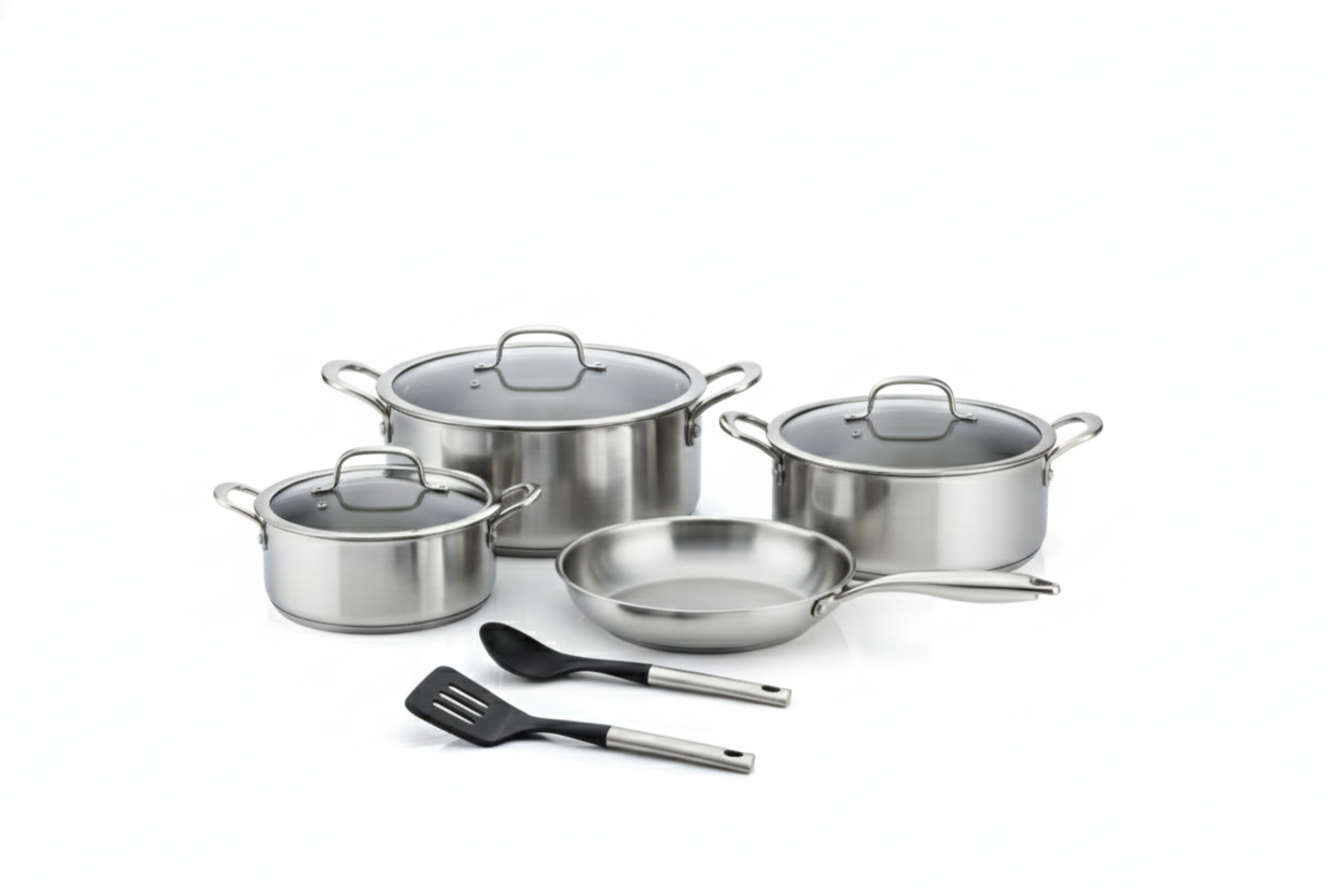 Prestige Tri Ply Stainless Steel 9 Pcs Cooking Set | Induction + all hob suitable | Pots and Pans Set | PR81201