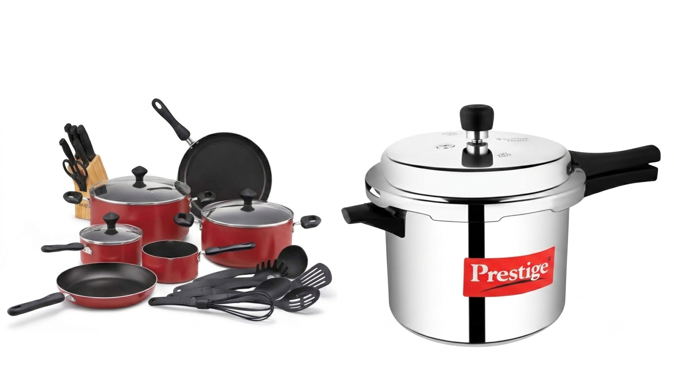 Prestige 22-Piece Non-Stick Cookware Set (PR20965) + 4L Popular Aluminum Pressure Cooker (MPP24100) Ultimate Kitchen Combo | PR71013