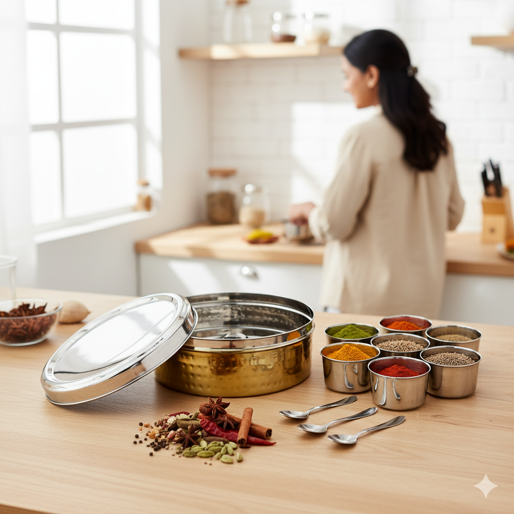 Winsor Spice Box with Hammered and Gold Finish 11 Pcs Set | WR80833