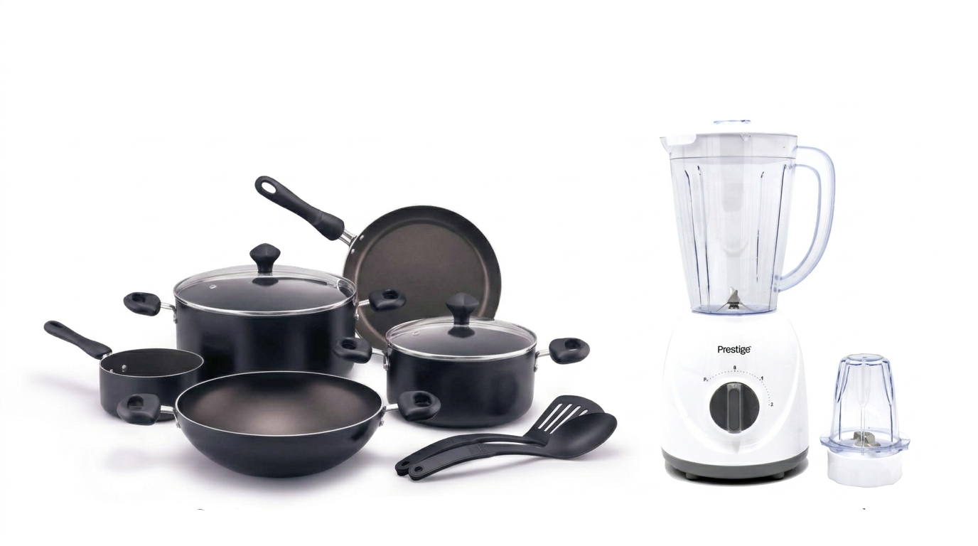 Prestige 9-Piece Non-Stick Cookware Set (PR22480) + 2-in-1 Stand Blender with Grinder 1.5L (PR81529) Combo Pack | PR81644