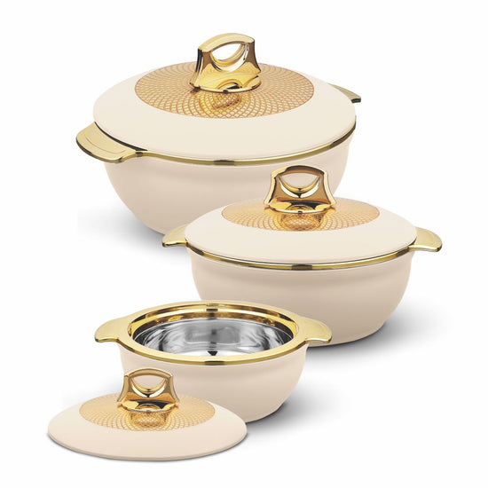 Asian Globus Casserole Dlx Set 3(Super)(1600+2500+3500) | Super PU Insulation Hot Pot with Stainless Steel Inner Casing | Serving Dishes with Lids | Hot Food Storage Container & Warmers