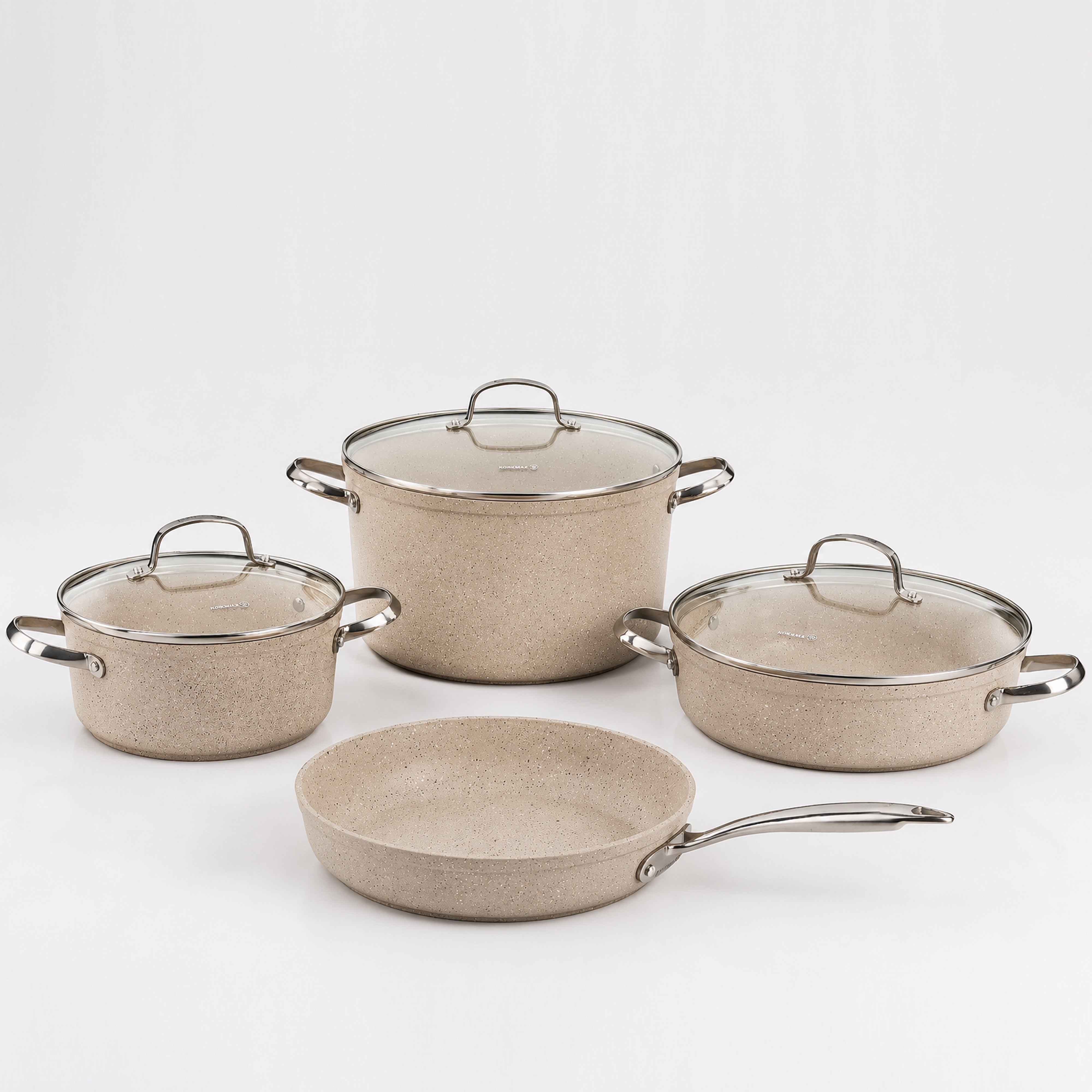 Korkmaz Granita 7 Pieces Non-Stick Cookware Set | Forged Aluminum Granite Coated Induction Base Cookware Pots and Pans Set | Beige - KA1272