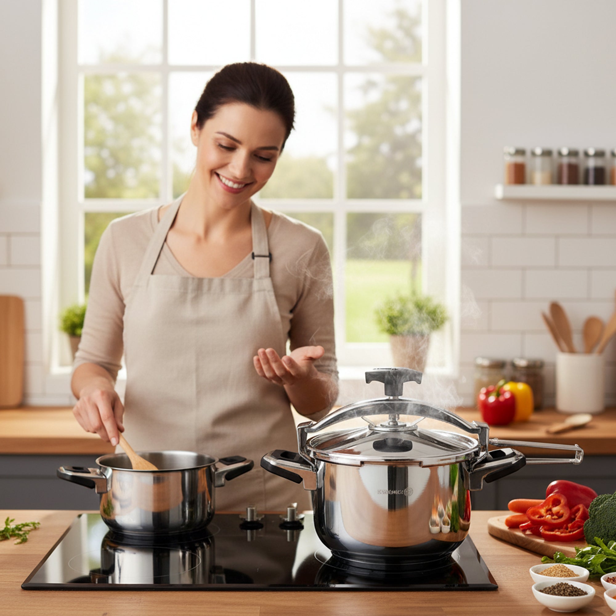 Korkmaz Stainless Steel Pressure Cooker 9L | Aluminium Capsul Base Turkish Pressure Cooker with Heavy Lid | KA773-05