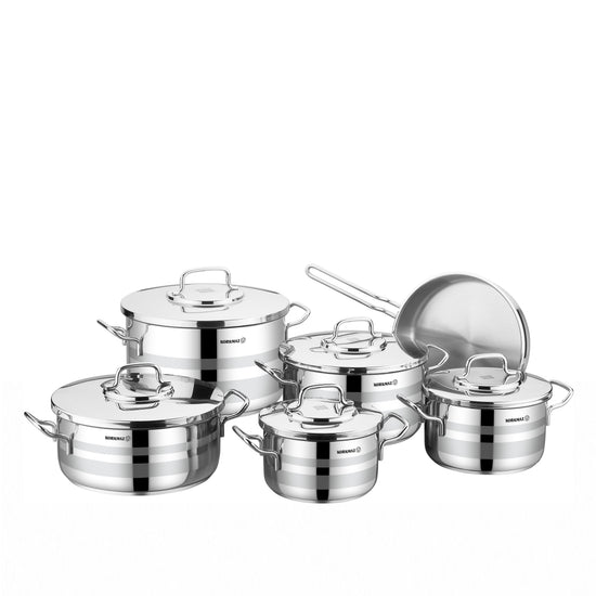 Korkmaz Astron Stainless Steel Cookware Set 11 Pcs | Tri-ply Bottom Cooking Pots & Pans Set | KA2052