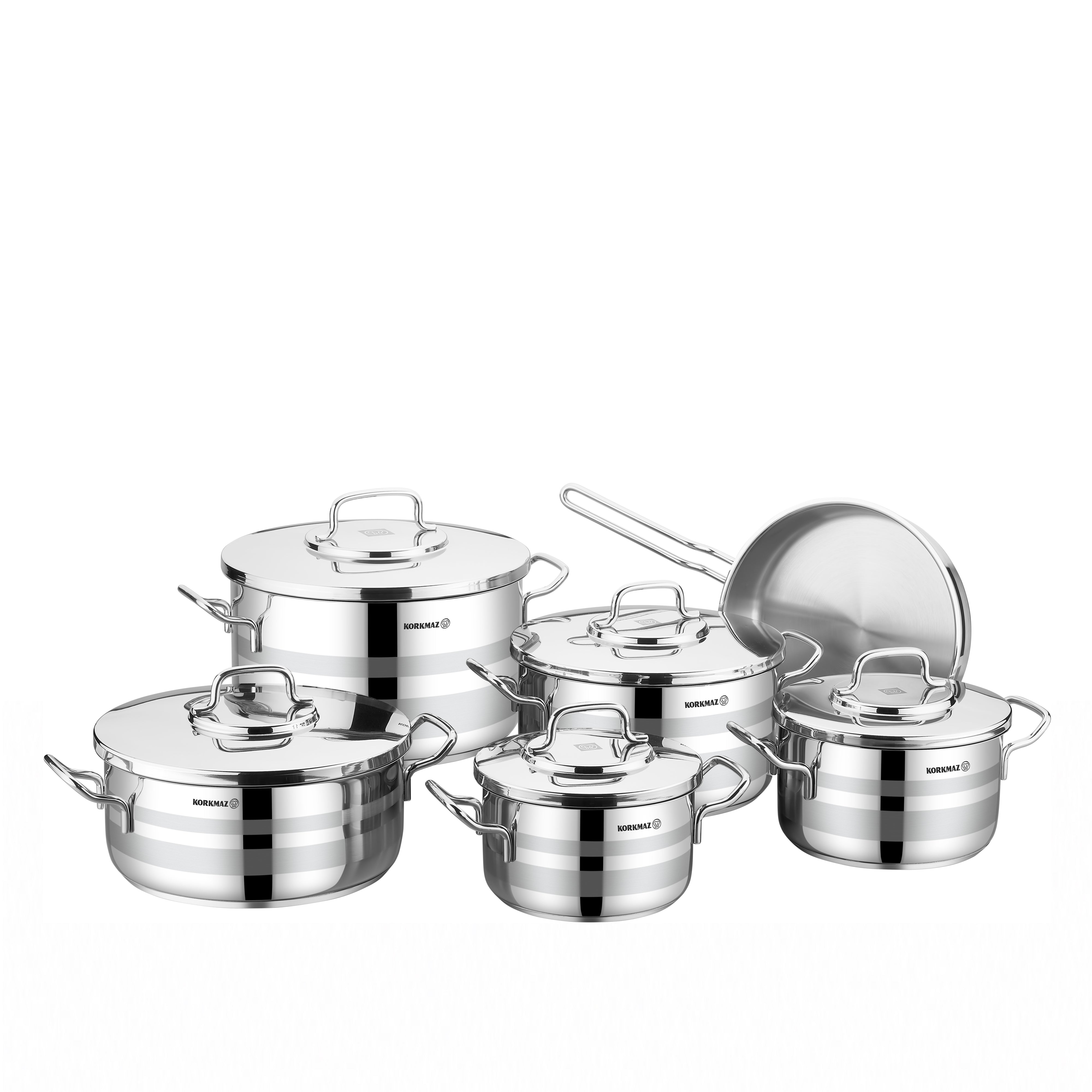 Korkmaz Astron Stainless Steel Cookware Set 11 Pcs | Tri-ply Bottom Cooking Pots & Pans Set | KA2052