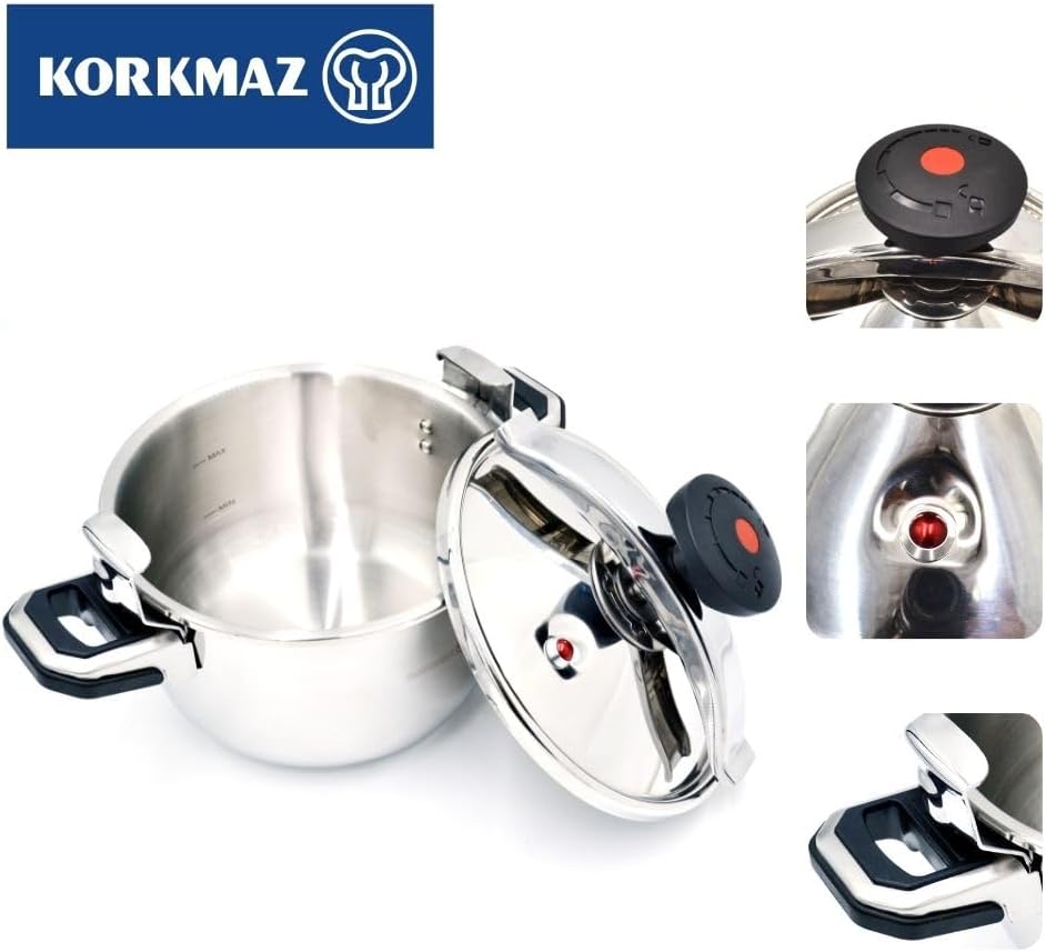 Korkmaz Pressa Stainless Steel Pressure Cooker 11L | Aluminium Capsul Base Turkish Pressure Cooker with Heavy Lid | KA773
